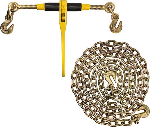 20ft Chain and Binder Kit 3/8in-1/2in, G70 Chains Ratchet Load Binders 9200lbs Working Strength, (4) Ratchet Binders and Chains, (4) 3/8in x 20ft G70, for Truck, Tie Down, Hauling, Towing in Kuwait