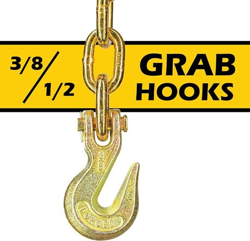 20ft Chain and Binder Kit 3/8in-1/2in, G70 Chains Ratchet Load Binders 9200lbs Working Strength, (4) Ratchet Binders and Chains, (4) 3/8in x 20ft G70, for Truck, Tie Down, Hauling, Towing in Kuwait