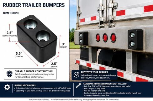 Denco Heavy Duty Rubber Trailer Bumpers, Pair, 5.5" x 2.5" x 3", Reinforced Mounting Holes, Dock Impact Protection for Semi Trailers, Truck Trailers & Loading Docks in Kuwait