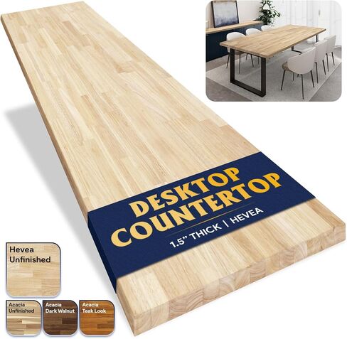 Howizz Butcher Block Countertop 60 x 30 x 1.5 Inches - Unfinished Hevea Solid Wood Table Top, Wood Countertop for DIY for Desk Top, Workbench Top, Kitchen Countertop in Kuwait