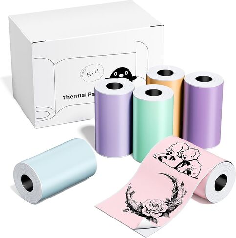 Memoking T02 / M02X / M02L Sticker Paper - Green/Purple/Orange/Pink/Light Green/Lavender Purple Sticky T02 Mini Printer Sticker Paper Refill, 50 mm x 3.5 m, Keep for 20 yrs, 6 Rolls in Saudi Arabia