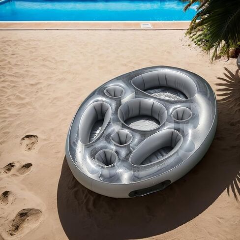 Large Inflatable Floating Pool Bar with Drink Holders & Tray - Heavy-Duty Food-Grade PVC Island for Adult Pool Parties, BBQs & Lake Fun, Easy Setup & Storage in Kuwait