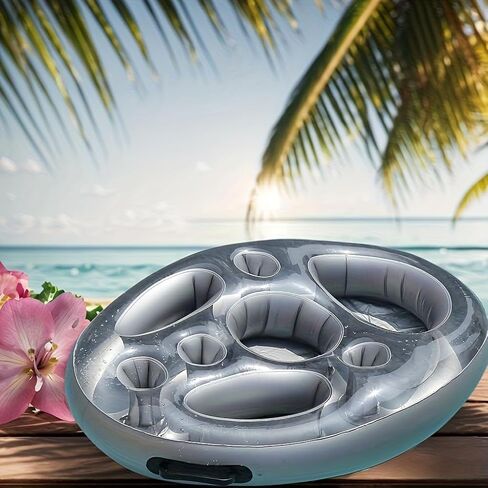 Large Inflatable Floating Pool Bar with Drink Holders & Tray - Heavy-Duty Food-Grade PVC Island for Adult Pool Parties, BBQs & Lake Fun, Easy Setup & Storage in Kuwait