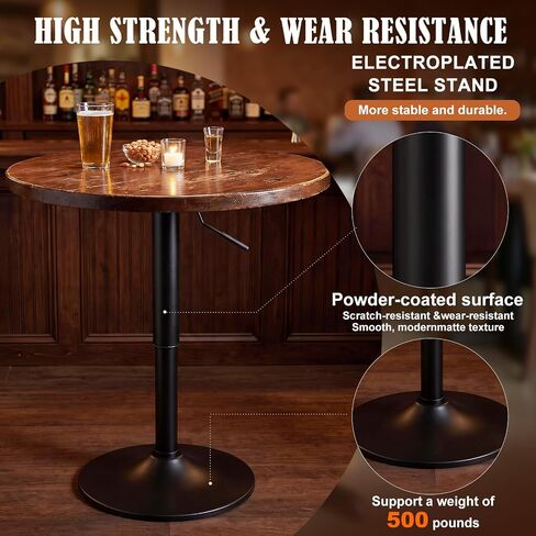 Height Adjustable Bar Table Base with Gas Lift and 360° Swivel, 27.5" to 35.4", 15" Round Cast Iron Pedestal Base Only for Pub Bistro Cafe Cocktail Kitchen Counter Home Bar Tables, 500 Lbs Capacity in Kuwait