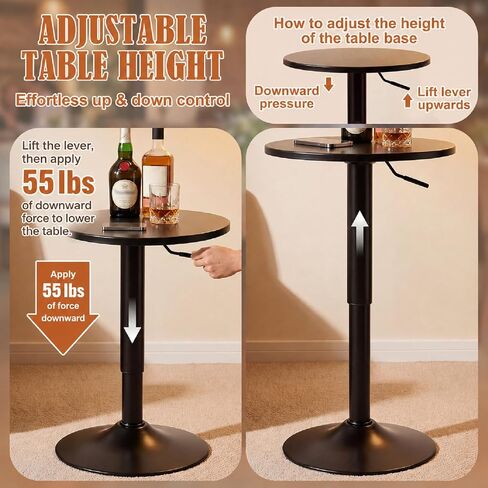 Height Adjustable Bar Table Base with Gas Lift and 360° Swivel, 27.5" to 35.4", 15" Round Cast Iron Pedestal Base Only for Pub Bistro Cafe Cocktail Kitchen Counter Home Bar Tables, 500 Lbs Capacity in Kuwait