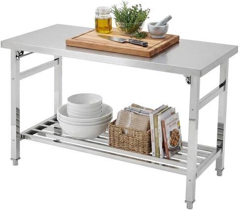 NSF Certified 24x48 Inch Commercial Work Table, Heavy Duty Stainless Steel Folding Prep Table with Adjustable Undershelf, Space-Saving Design for Restaurant Kitchen Dining in Kuwait