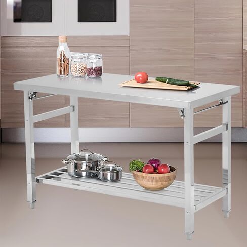 NSF Certified 24x48 Inch Commercial Work Table, Heavy Duty Stainless Steel Folding Prep Table with Adjustable Undershelf, Space-Saving Design for Restaurant Kitchen Dining in Kuwait