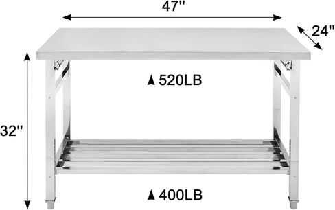 NSF Certified 24x48 Inch Commercial Work Table, Heavy Duty Stainless Steel Folding Prep Table with Adjustable Undershelf, Space-Saving Design for Restaurant Kitchen Dining in Kuwait