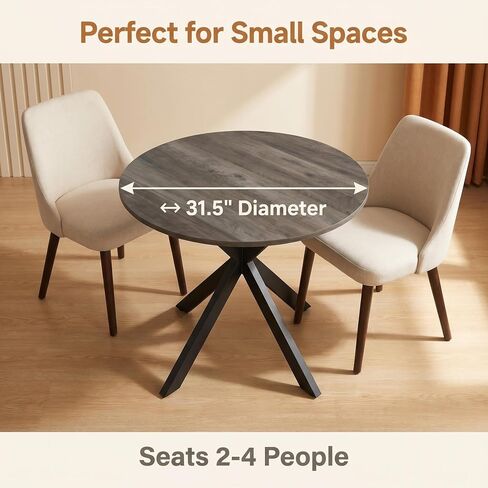Small Dining Table for 2, Round Bistro Kitchen Table with Sturdy Metal Frame, Perfect for Breakfast Nook, Small Space, Apartment in Kuwait