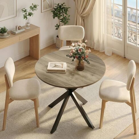 Small Dining Table for 2, Round Bistro Kitchen Table with Sturdy Metal Frame, Perfect for Breakfast Nook, Small Space, Apartment in Kuwait