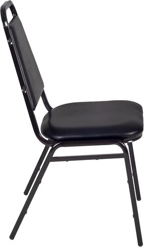 Romig Pillar Small 30 in. Square X-Base Breakroom Table- Mahogany & 4 Restaurant Stack Chairs- Black in Kuwait