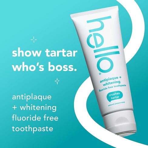 Hello Antiplaque and Whitening Fluoride Free Toothpaste, 5 Oz Tube, Whitening Toothpaste with Natural Peppermint Flavor and Tea Tree Oil, Crushes Tartar and Helps Remove Surface Stains, 3 Pack in Kuwait