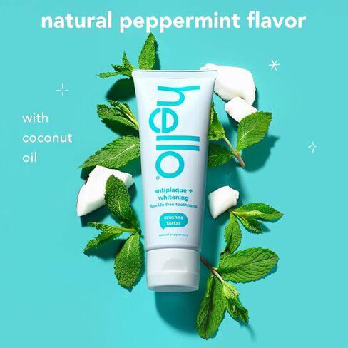 Hello Antiplaque and Whitening Fluoride Free Toothpaste, 5 Oz Tube, Whitening Toothpaste with Natural Peppermint Flavor and Tea Tree Oil, Crushes Tartar and Helps Remove Surface Stains, 3 Pack in Kuwait