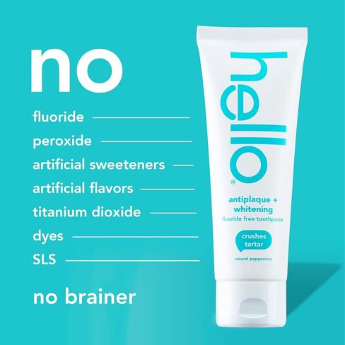 Hello Antiplaque and Whitening Fluoride Free Toothpaste, 5 Oz Tube, Whitening Toothpaste with Natural Peppermint Flavor and Tea Tree Oil, Crushes Tartar and Helps Remove Surface Stains, 3 Pack in Kuwait