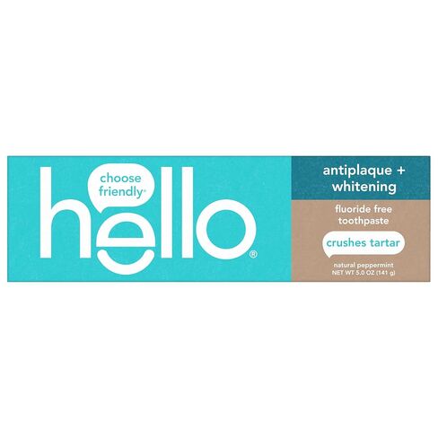 Hello Antiplaque and Whitening Fluoride Free Toothpaste, 5 Oz Tube, Whitening Toothpaste with Natural Peppermint Flavor and Tea Tree Oil, Crushes Tartar and Helps Remove Surface Stains, 3 Pack in Kuwait