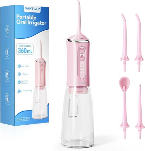 LINKEVAP Water Flosser for Teeth Pick,360ML Rechargeable Travel Oral Irrigator Cleaner,IPX7 Waterproof Daily Dental Care Machine for Home (Pink) in Saudi Arabia