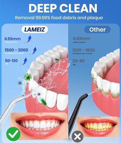Water Flosser, 300ML Portable Cordless Water Dental Flossers for Teeth Deep Cleaning, IPX7 Waterproof Rechargeable Electric Oral Irrigator Teeth Pick for Travel Home Use and Braces Care in Kuwait