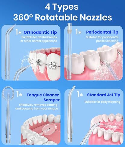 Water Flosser, 300ML Portable Cordless Water Dental Flossers for Teeth Deep Cleaning, IPX7 Waterproof Rechargeable Electric Oral Irrigator Teeth Pick for Travel Home Use and Braces Care in Kuwait