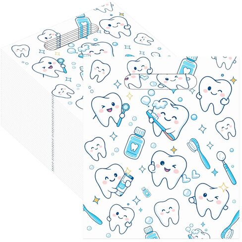 50 Pcs Tooth Merchandise Bags with Handles, 8.3x9.5 Inches Plastic Dental Bags Patients, Goodie Treat Sacks Bulk Dentist Clinic Office, Appreciation Gifts, Dental Hygiene Graduation Party Favors in Kuwait