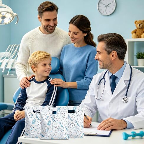 50 Pcs Tooth Merchandise Bags with Handles, 8.3x9.5 Inches Plastic Dental Bags Patients, Goodie Treat Sacks Bulk Dentist Clinic Office, Appreciation Gifts, Dental Hygiene Graduation Party Favors in Kuwait