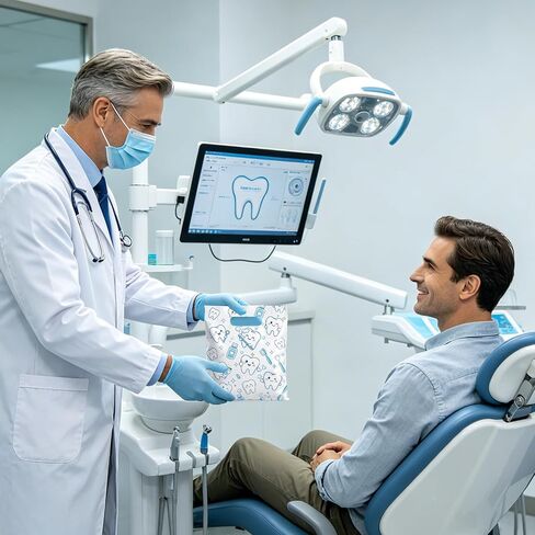 50 Pcs Tooth Merchandise Bags with Handles, 8.3x9.5 Inches Plastic Dental Bags Patients, Goodie Treat Sacks Bulk Dentist Clinic Office, Appreciation Gifts, Dental Hygiene Graduation Party Favors in Kuwait