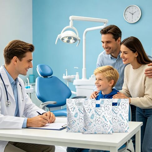 200 Pcs Tooth Merchandise Bags with Handles, 8.3x9.5 Inches Plastic Dental Bags for Patients, Dental Goodie Treat Bags Bulk for Dentist Clinic Office, Appreciation Gifts, Dental Hygiene Party Favor in Kuwait