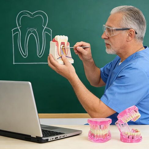 ZENFUN Disease Teeth Model with Dental Implant Bridge, Dental Model for Patient and Dental Student Education, Teeth Typodonts Analysis Demonstration Teeth Model Standard Size (Pink) in Kuwait