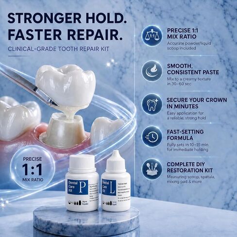 Tooth Repair Kit, Temporary Teeth Replacement Kit, Zinc Oxide Eugenol Cement Dental Kit for Broken Chipped Teeth, Missing Teeth, Crown Fillings & Bridges, Improving Smile 1pcs in Kuwait