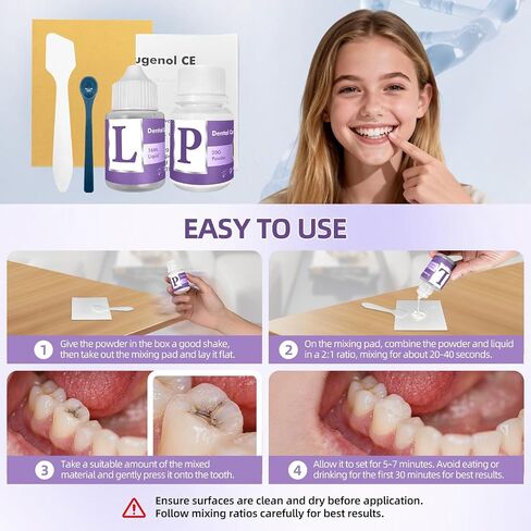 Tooth Repair Kit, Zinc Oxide Eugenol Cement for Cavities Filling, Dental Care Kit for Broken, Chipped or Missing Teeth, Temporary and Permanent Tooth Filling and Crown Fixing at Home in Kuwait