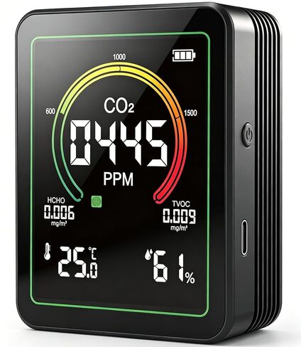 Air Quality Monitor Indoor, 10-in-1 Portable Smart Air Quality Tester for CO2 | TVOC | HCHO | AQI | PM2.5 | PM1.0 | PM10 | Temp | Humidity and Time for Home, Office, Cars, Hotel, School, Black in Kuwait