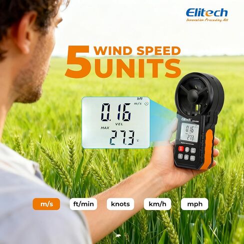Elitech ANE-200W HVAC Anemometer, Air Flow & Temp Meter with Bluetooth | Temperature Measurement, USB Data Export, Air Flow CFM/CMM Measurement, Drone Flights & HVAC Use in Kuwait