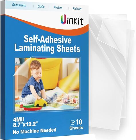 Uinkit 4mil Thicker Self-Adhesive Laminating Sheets, 10Pack Letter Size 8.5x11" - Peel & Stick, No Heat Needed - Dry-Erase Friendly Surface for Reusable Documents, Kids Art, Posters & Crafts | Uinkit 4mil Self-Adhesive Laminating Sheets - Dry-Erase Friend in Kuwait