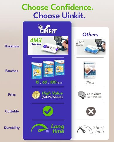 Uinkit 4mil Thicker Self-Adhesive Laminating Sheets, 10Pack Letter Size 8.5x11" - Peel & Stick, No Heat Needed - Dry-Erase Friendly Surface for Reusable Documents, Kids Art, Posters & Crafts | Uinkit 4mil Self-Adhesive Laminating Sheets - Dry-Erase Friend in Kuwait