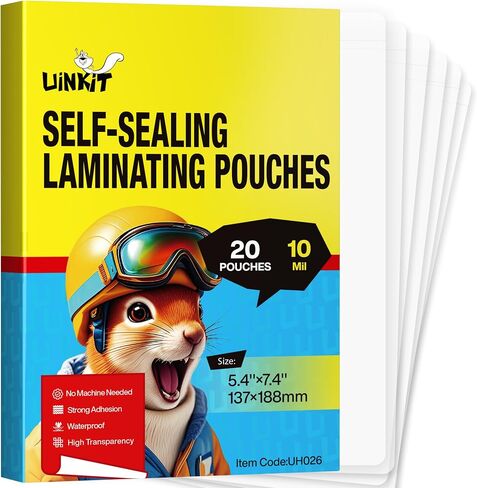 Uinkit 50Pack Business Card Laminating Pouches, 10Mil Thick Double-Sided Seal for 2.6x3.9" Cards, Bulk Waterproof for Employee ID Badges, Loyalty & Membership Cards, No Machine Needed in Saudi Arabia