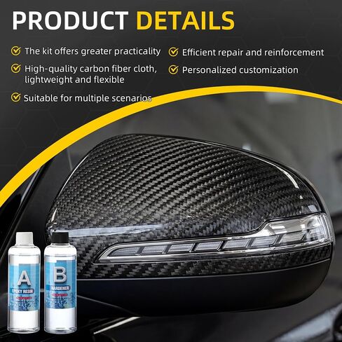 13 Pcs Carbon Fiber Repair Set 60" x 12" Carbon Fabric Fiber Cloth Roll 3pcs Fiberglass Resin Bubble Roll Tools 8oz Epoxy Resin & Hardener Measuring Cups Sticks Gloves for Cars Bike Boat in Kuwait
