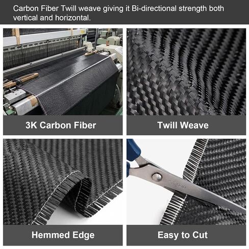 10ft x 12in Carbon Fiber Fabric Roll Black Carbon Fiber Sheet 2 x 2 Twill Weave 3k/220g Carbon Fiber Wrap for Cars Structural Reinforcement on Concrete Wall Basement Boat Repair(1 Roll) in Kuwait