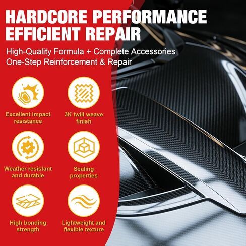 Carbon Fiber Repair Kit, Carbon Fiber Kit, 100g Carbon Fiber Resin 27g Hardener 8" * 23.6" Twill Carbon Fiber Cloth Measuring Cups Mixing Sticks and Brush for Cars Bicycles Paddle Racket in Kuwait
