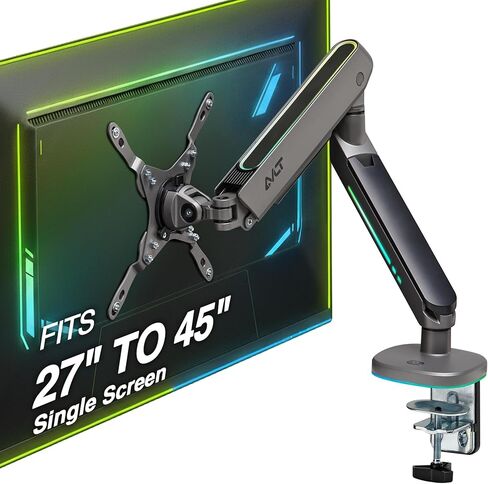 AVLT فردي 27 بوصة - 45 بوصة RGB لشاشة الألعاب ذراع مكتب مدمج 20 وضع إضاءة للتحكم في زر اللمس يناسب شاشة مسطحة/منحنية/فائقة الارتفاع ارتفاع دوار ودوران وإمالة حامل شاشة قابل للتعديل - رمادي داكن in Kuwait