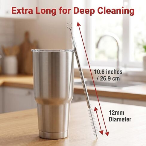 2 Pack Straw Cleaner Brush, Reusable Metal Handles Straw Cleaner Brush Extra Long for Stanley Mug 40, 30, 20 oz, 10mm Wide for Sippy Cup, Water Bottle and Tubes (Clear+Clear) in Kuwait