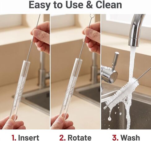 2 Pack Straw Cleaner Brush, Reusable Metal Handles Straw Cleaner Brush Extra Long for Stanley Mug 40, 30, 20 oz, 10mm Wide for Sippy Cup, Water Bottle and Tubes (Clear+Clear) in Kuwait