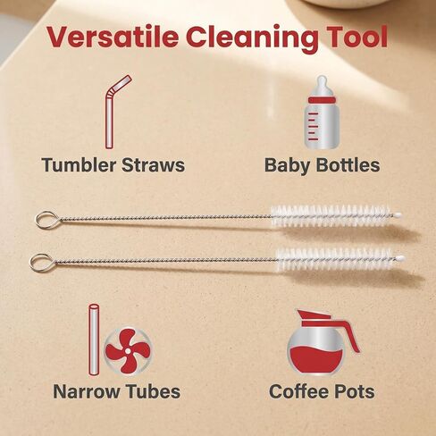 2 Pack Straw Cleaner Brush, Reusable Metal Handles Straw Cleaner Brush Extra Long for Stanley Mug 40, 30, 20 oz, 10mm Wide for Sippy Cup, Water Bottle and Tubes (Clear+Clear) in Kuwait