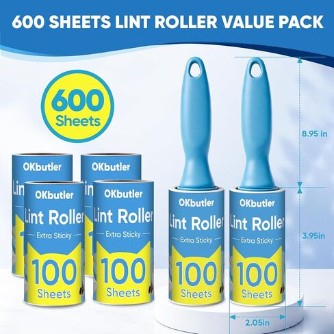 600 Sheets Lint Roller for Pet Hair, Lint Remover, Extra Sticky with Spiral Easy Tear & Ergonomic Handle, Multipurpose for Clothes, Furniture, Carpet & Car Seats in Kuwait