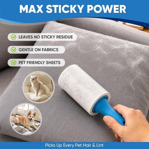 600 Sheets Lint Roller for Pet Hair, Lint Remover, Extra Sticky with Spiral Easy Tear & Ergonomic Handle, Multipurpose for Clothes, Furniture, Carpet & Car Seats in Kuwait