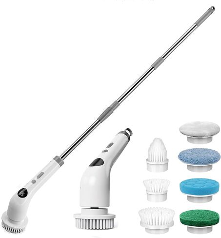 qimedo Battery Electric Spin Scrubber Q4, Handheld Scrubber for Cleaning with Display, Power Dish Scrubber with 5 Heads, Shower Cordless Cleaning Brush for Bathroom/Sink/Window in Kuwait
