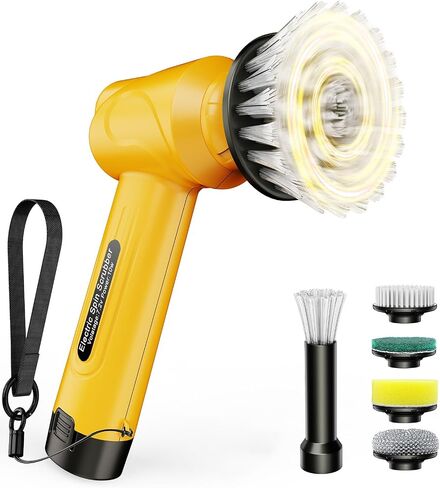 qimedo Battery Electric Spin Scrubber Q4, Handheld Scrubber for Cleaning with Display, Power Dish Scrubber with 5 Heads, Shower Cordless Cleaning Brush for Bathroom/Sink/Window in Kuwait