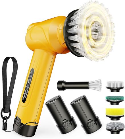 qimedo Battery Electric Spin Scrubber Q4, Handheld Scrubber for Cleaning with Display, Power Dish Scrubber with 5 Heads, Shower Cordless Cleaning Brush for Bathroom/Sink/Window in Kuwait