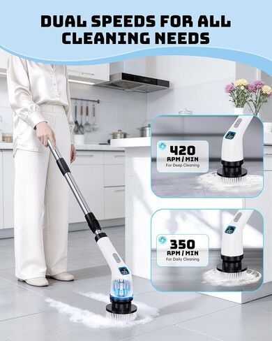 Electric Spin Scrubber for Cleaning Bathroom - Shower Cleaner Brush with Long Handle - Cordless Power Scrubber with 7 Brushes Heads, IPX7 Waterproof Scrub Brush for Bath Tub Tile Grout Glass Tool in Kuwait