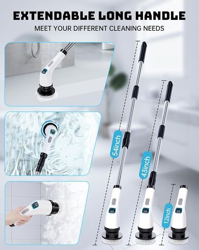 Electric Spin Scrubber for Cleaning Bathroom - Shower Cleaner Brush with Long Handle - Cordless Power Scrubber with 7 Brushes Heads, IPX7 Waterproof Scrub Brush for Bath Tub Tile Grout Glass Tool in Kuwait