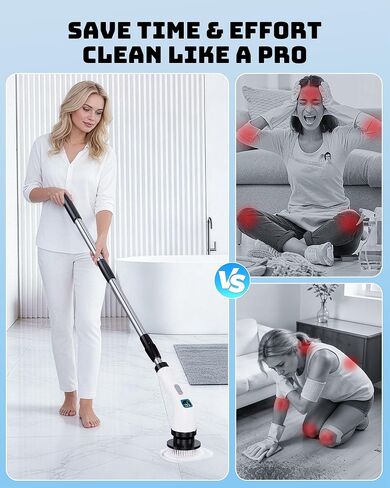 Electric Spin Scrubber for Cleaning Bathroom - Shower Cleaner Brush with Long Handle - Cordless Power Scrubber with 7 Brushes Heads, IPX7 Waterproof Scrub Brush for Bath Tub Tile Grout Glass Tool in Kuwait