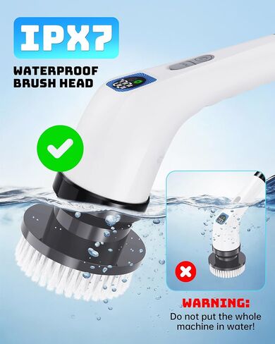 Electric Spin Scrubber for Cleaning Bathroom - Shower Cleaner Brush with Long Handle - Cordless Power Scrubber with 7 Brushes Heads, IPX7 Waterproof Scrub Brush for Bath Tub Tile Grout Glass Tool in Kuwait